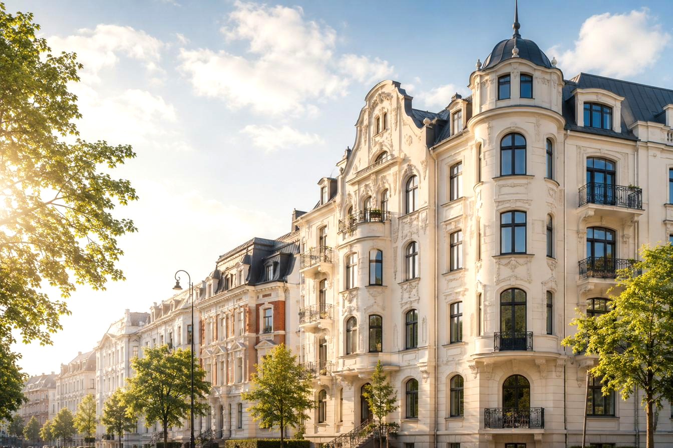 Elegante Jugendstilfassade im Sonnenlicht