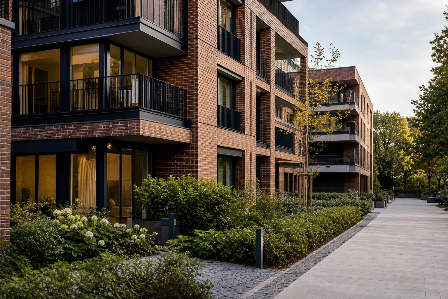 Moderne Wohnanlage in norddeutscher Backsteinarchitektur